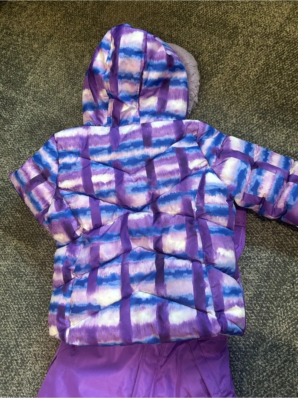 Snozu Purple Kids Snow Bibs with Patterned Purple Jacket